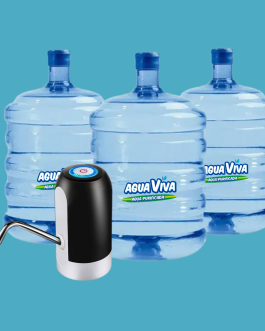 3 Bidones con Agua Purificada + Dispensador eléctrico recargable (USB)